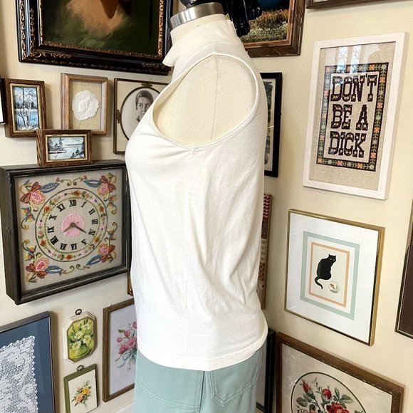 Talbots Very Soft Classic Off-White 100% Cotton Mock Neck Sleeveless Top Size M - Picture 2 of 4